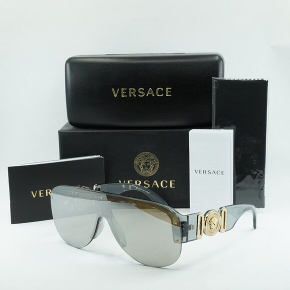 Versace VE4391 311/6G Sunglasses Transparent Grey Aviator Frame, Grey Lenses